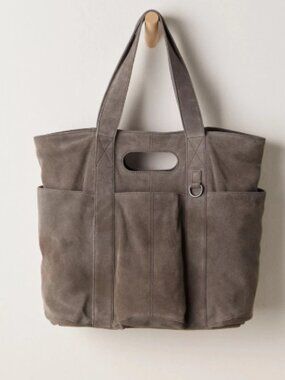 NWT Free People Suede Caravan Tote Bag Gray